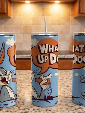 Funny Cartoon Rabbit 20oz Skinny Tumbler | What's Up Doc Travel Cup | Stainless